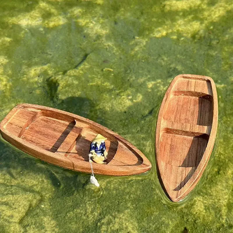 Aquarium Fish Tank - Handmade Wooden Boat Mini Floating Boat