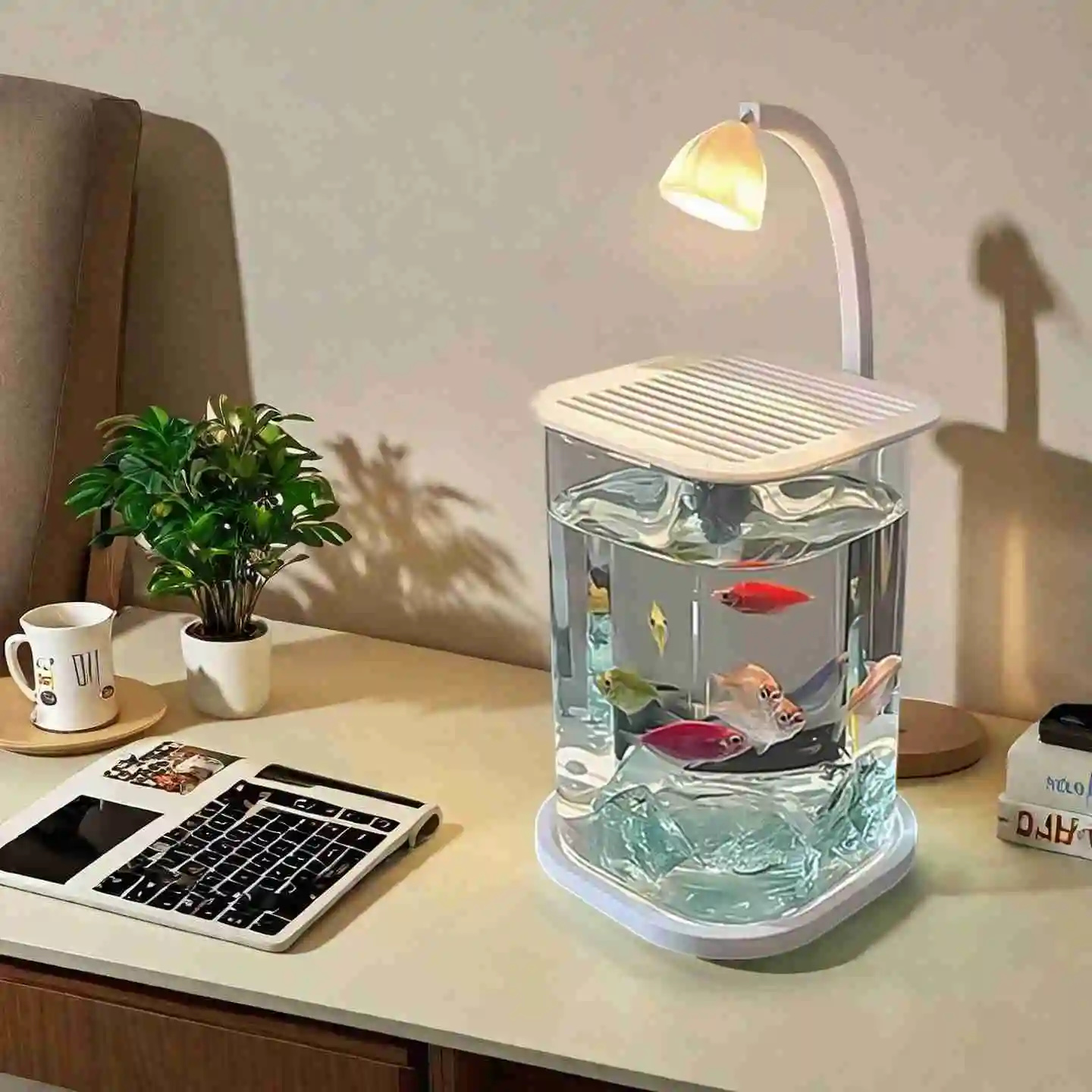 Mini Betta Fish Glass Tank Des - Aquarium Fish Betta 评论和价格